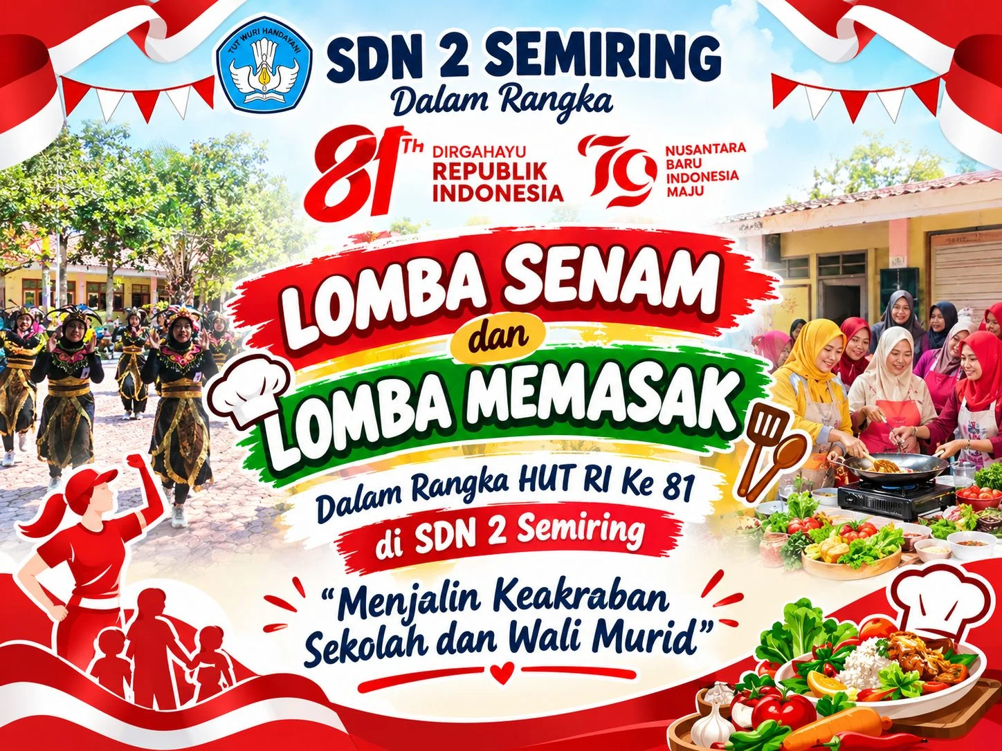 Semarak HUT RI ke-81, SD Negeri 2 Semiring Gelar Lomba Senam dan Memasak Bersama Wali Murid