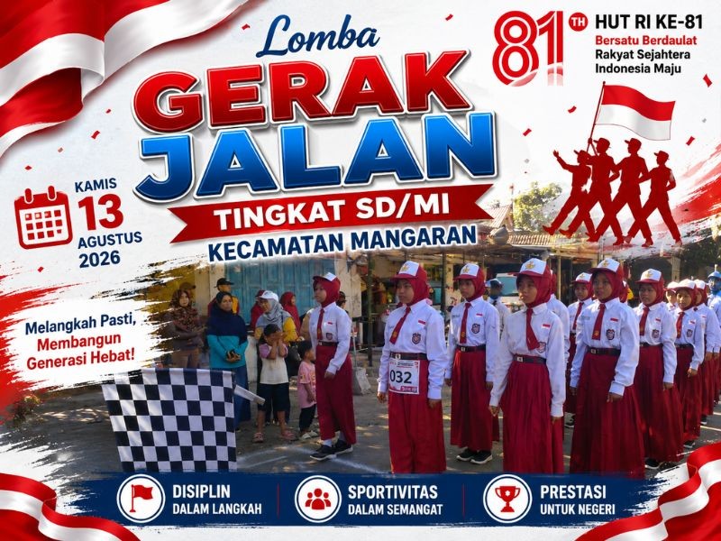 Semarak HUT RI ke-81, Gerak Jalan Tingkat SD/MI Kecamatan Mangaran Berlangsung Meriah